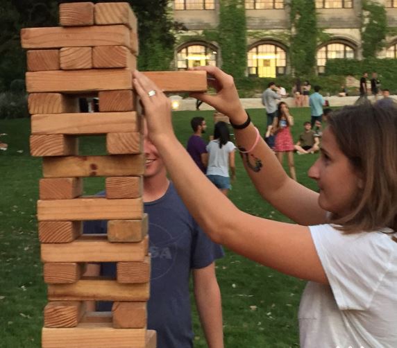 Jenga stacking game in over-sized form